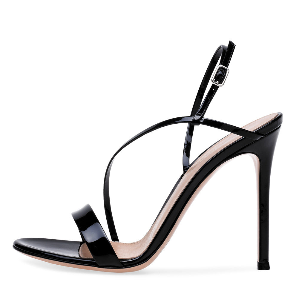 Factory Supplier Open Toe  PU Women Heels Shoes Handmade Strap High Heel Sandals Back Strap High Heels