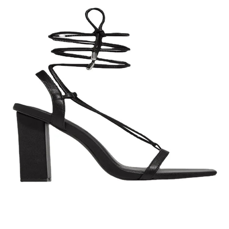 New Arrival Square Toe Lace Up Sandal Stiletto Sexy Women Fashion Heels Wholesale Heel Mature Women Women Shoes High Heels