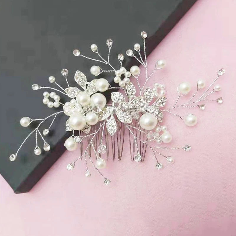 Elegant Bridal Wedding Hair Accessories Crystal Pearl Flower Girl Headband Ribbon Headpiece Hair Jewelry Accessories