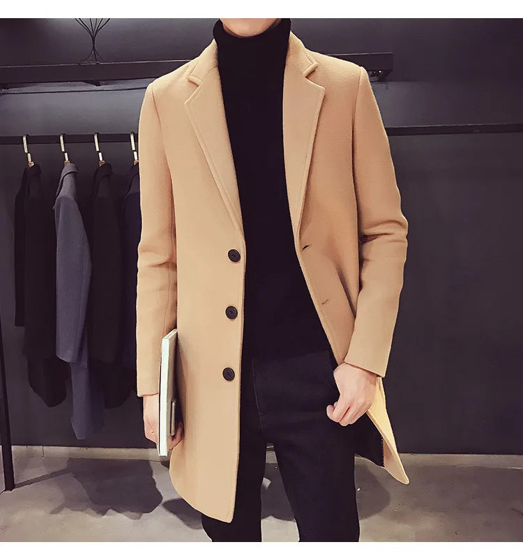 Long Winter Plus Size Men's Coats Hip Hop Men Plain Loose Slim Fit Comfortable Stylish Coat Trench Coat