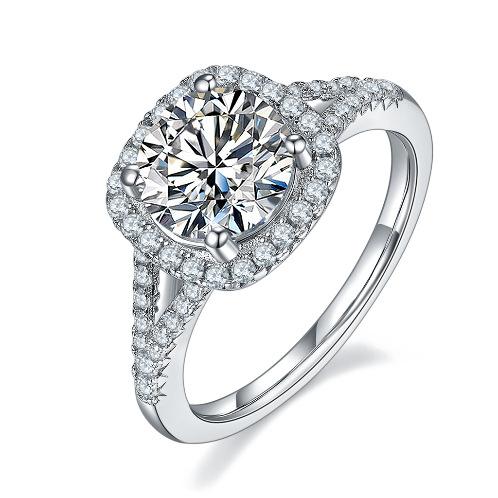 SGARIT Jewellery Round Gold Plated 925 Sterling Silver 2ct Pave Setting Moissanite Ring Jewelry