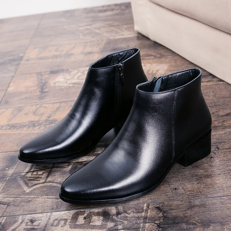 New Italian Genuine Leather Men Boots Business Winter / Spring Zipper / Lace-Up British High Boot Mens Cowhide Pointy Boots