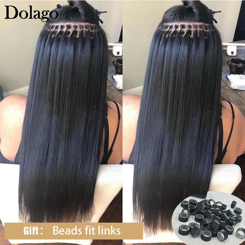 Microlink Hair Extensions Human Hair Extension I Tip Hair Extensions for Women Natural Black Brazilian Straight Virgin Bulk Hair