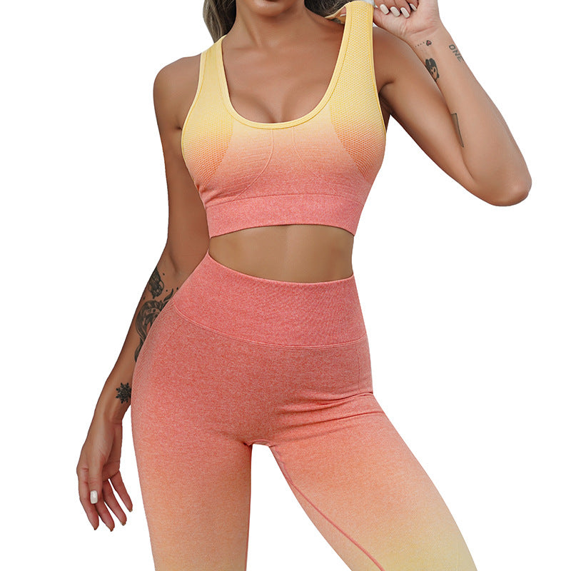 Female Ladies Womens Seamless Gradient Activewear Fitness Clothes Gym Wear Workout Clothing Yoga Set Sportswear for Women