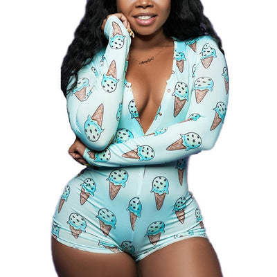 Cheap Wholesale Women Sleepwear Pajama Ladies Longsleeve Romper Onesis Lounge Shorts Sleep Wear Pajamas