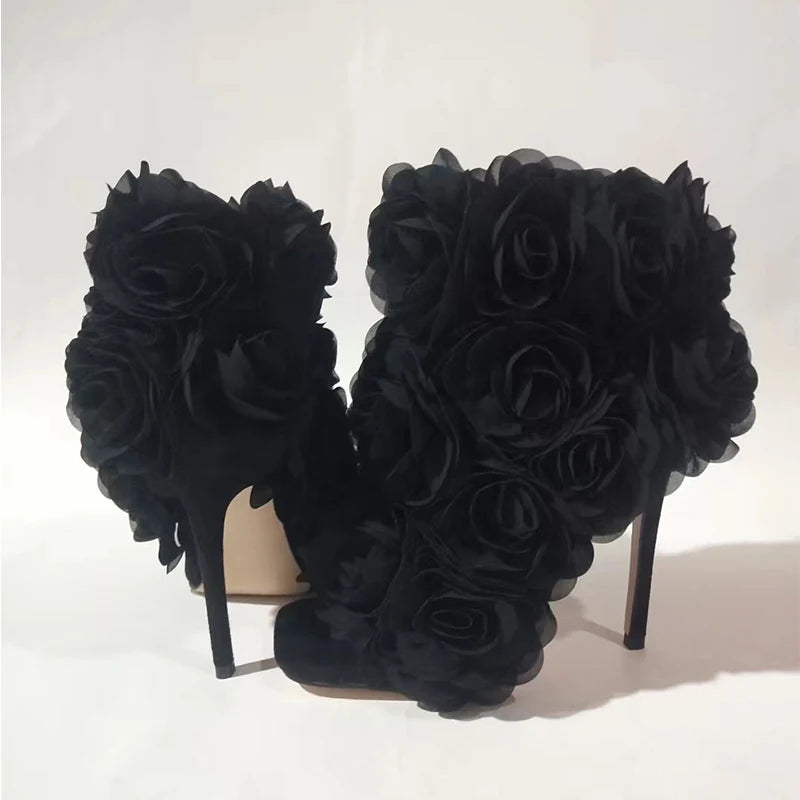 Ubililia Luxury Stiletto Women Heels Open Square Toe Flower Sandal Boots Ladies Fashion Heel Peep Toe Booties Sandals High Heels
