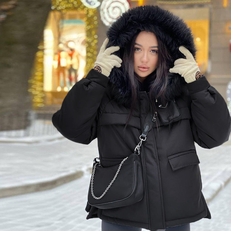 Wholesale Ladies Down Coat Short Fur Collar Hood Women Winter Reversible Coats Parka Woman Coat Puffer Jacket