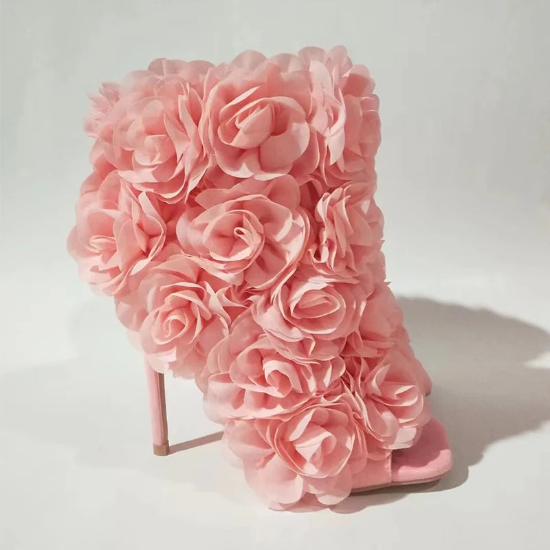 Ubililia Luxury Stiletto Women Heels Open Square Toe Flower Sandal Boots Ladies Fashion Heel Peep Toe Booties Sandals High Heels