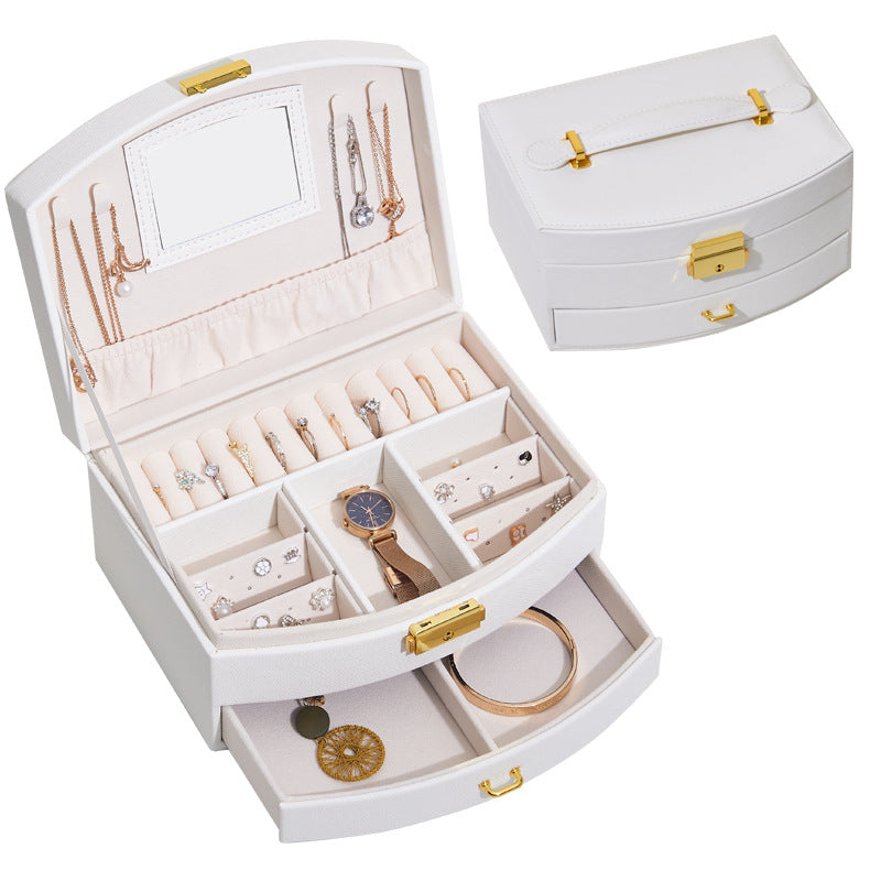 Jewelry Storage Organizer Drawers Box Travel Makeup Cosmetic Boxes Mirror Jewellery Case Porta Joias