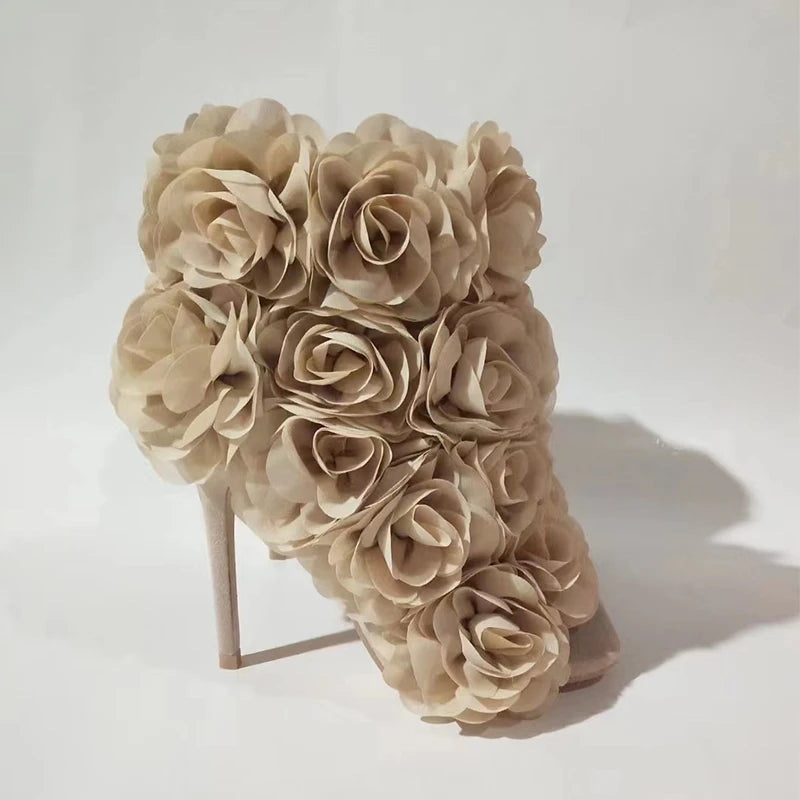 Ubililia Luxury Stiletto Women Heels Open Square Toe Flower Sandal Boots Ladies Fashion Heel Peep Toe Booties Sandals High Heels