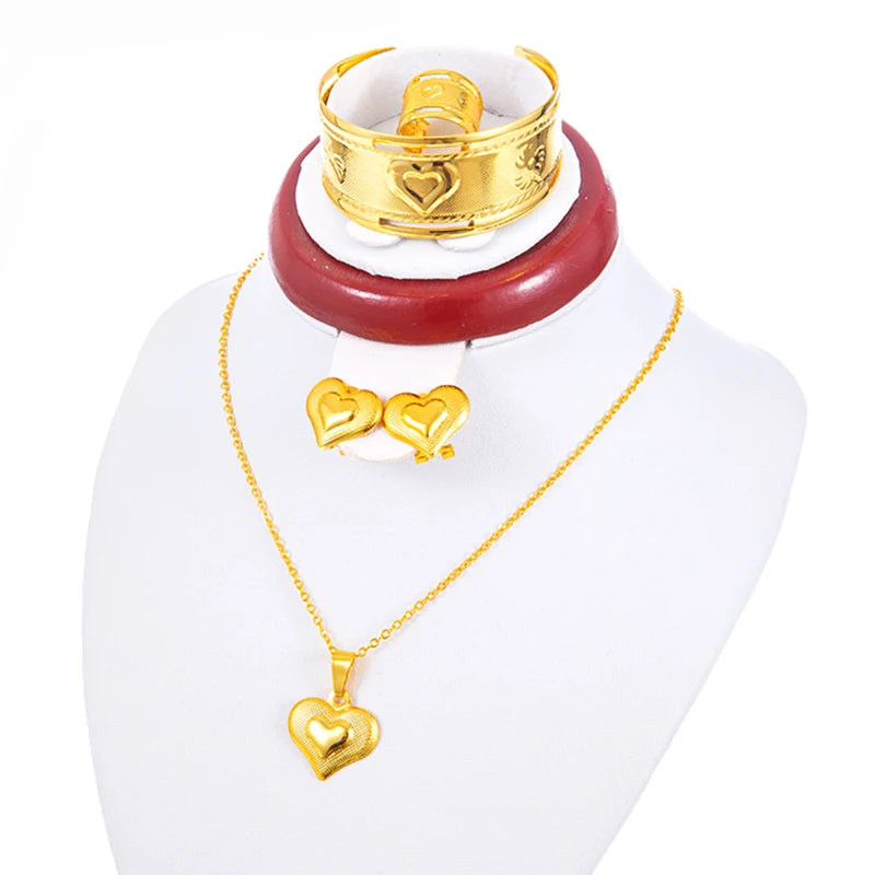 Heart Jewelry Sets for Baby Accessories Love Baby Jewerly Charms Kids Bangles Earring Rings Sets Bridal Jewerly for Girls