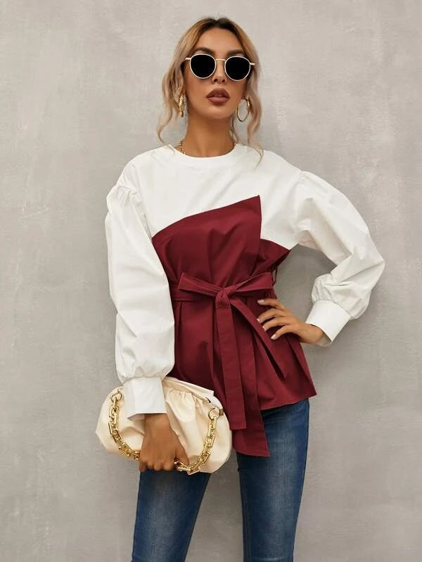 XLL New Crew Neck Blouse Long Sleeve Woman Tops Fashionable Pullover Women's Blouses & Shirts