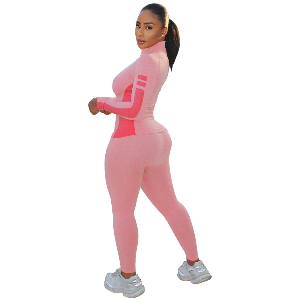 YD Comfortable Popular Activewear Sportswear Ladies 2 Piece Set Women Skinny Patchwork Gym Fitness Sets With Zipper