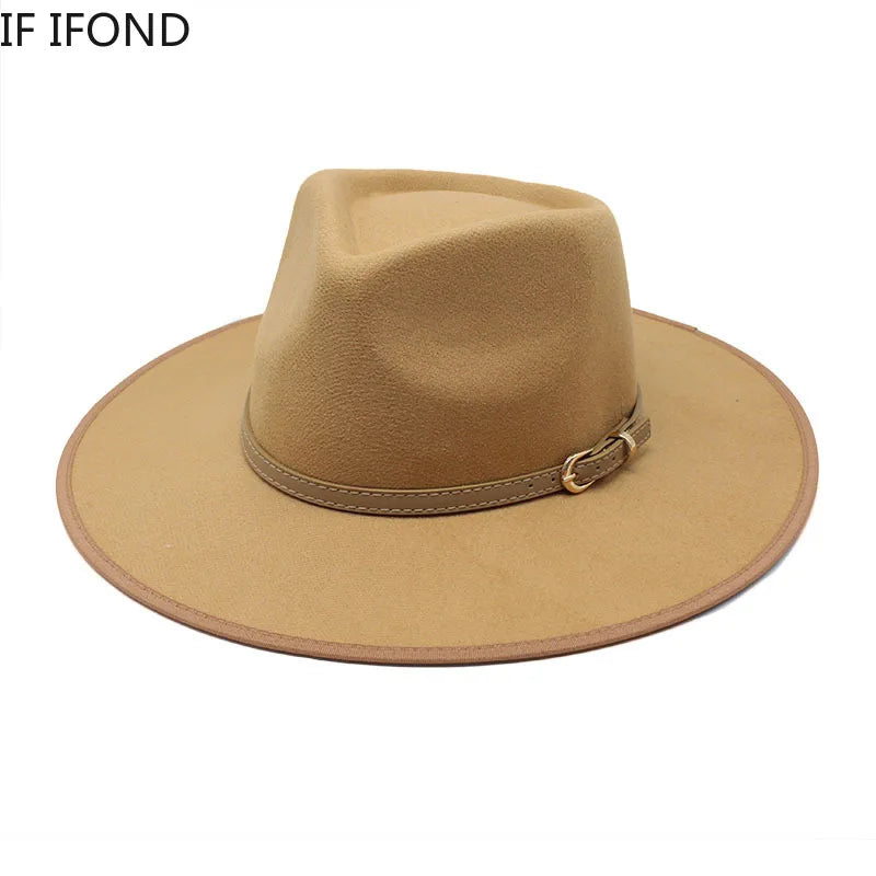 Women Hats Khaki Camel  Wide Brim Felt Fedoras Hats Wool Vintage Dress Formal Church Hat Fashionable Jazz Hats