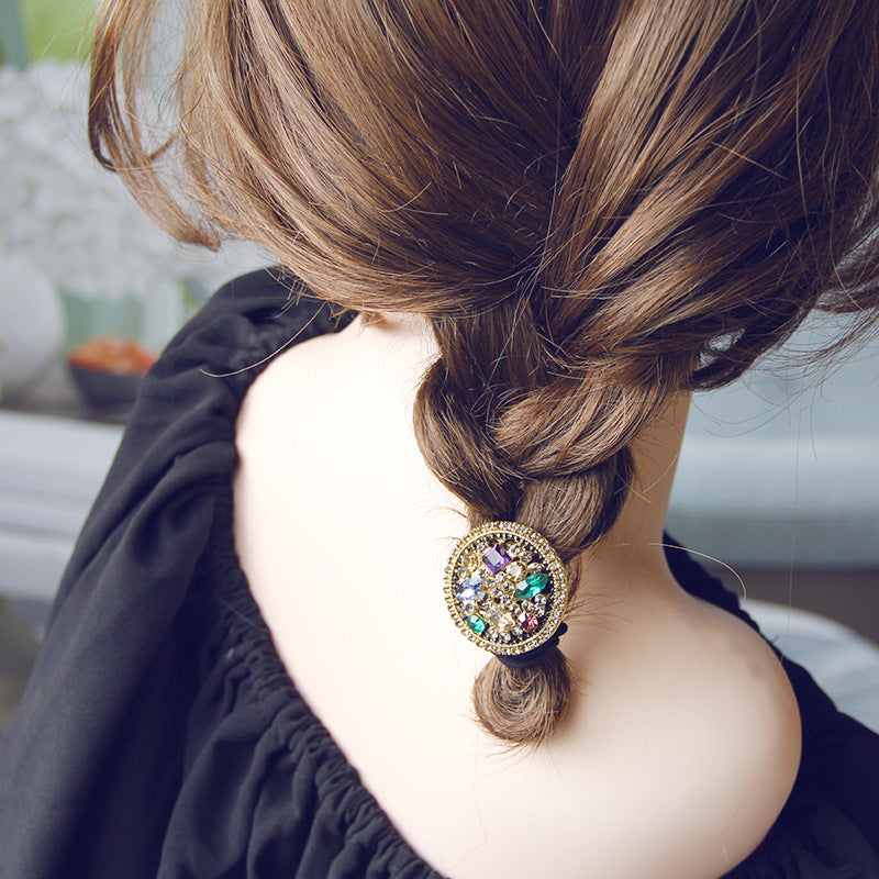 SFHC0013 2021 New Diamond Glass Hair Bundles Rubber Hair Band Metal Hollowout Diamond Hair Accessories