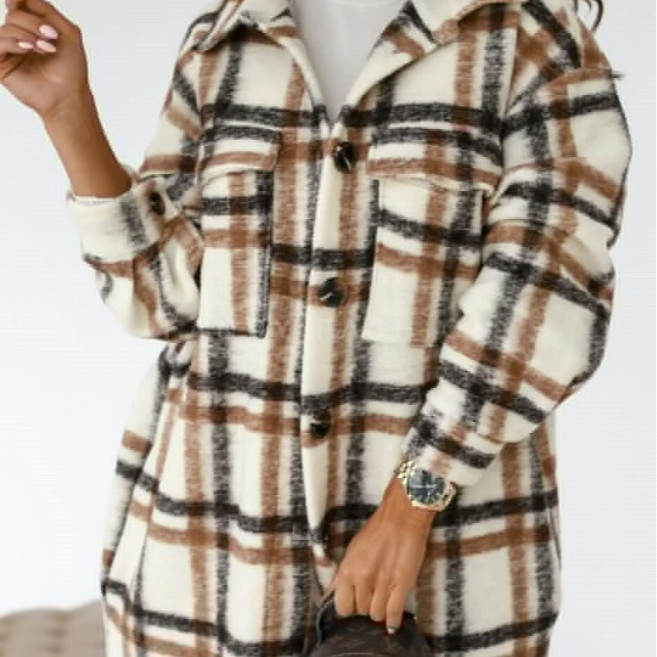 KaiChen  Printed Plaid Color Women's Cardigan Long Coat Turtleneck Warm Coat Long Coats Colorful