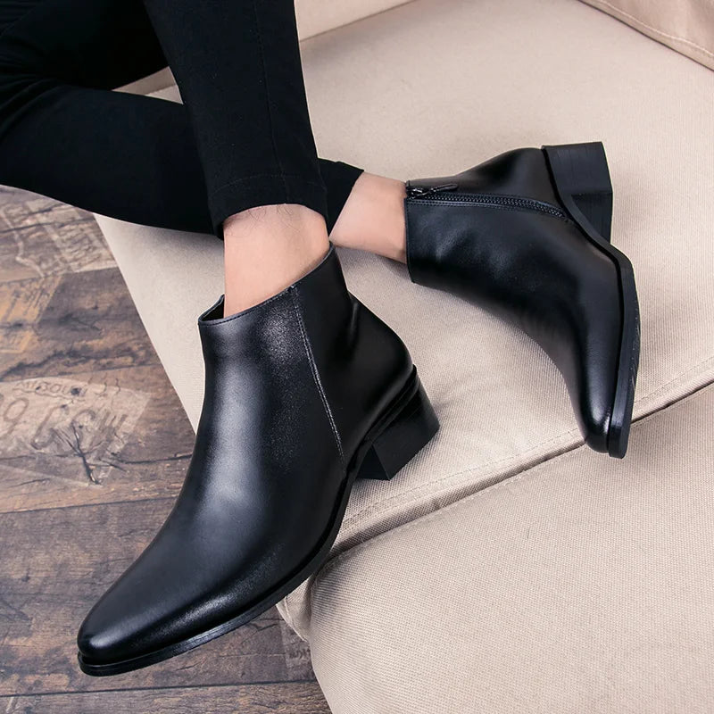 New Italian Genuine Leather Men Boots Business Winter / Spring Zipper / Lace-Up British High Boot Mens Cowhide Pointy Boots