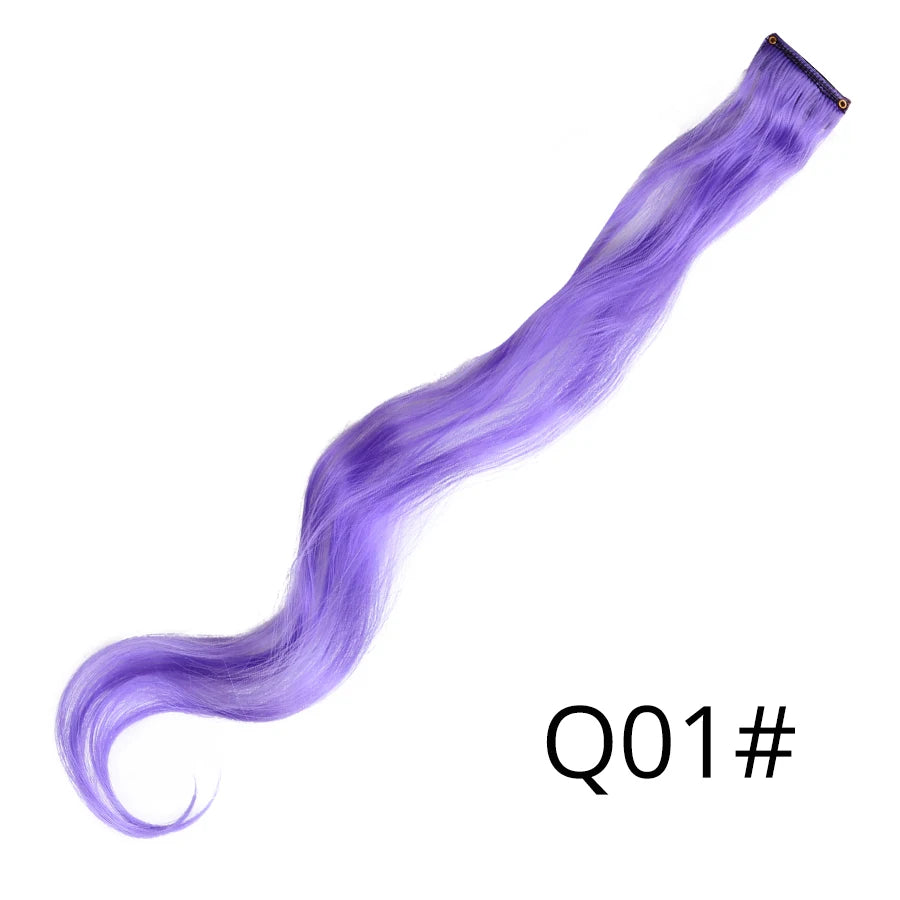 Party Hair Extensions Body Wave Ombre Hairpiece Synthetic Fiber Straight Strands Hair on Hairpins Rainbow Blend in Your Hair
