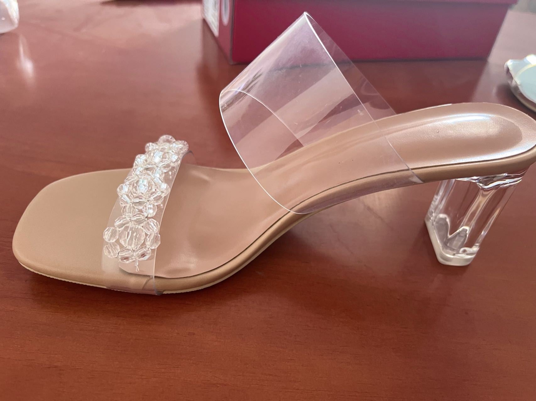 New Summer Sexy Ladies Outside High Heel Sandals Square-Toe Flower Crystal Heel Block Heels Slippers for Women