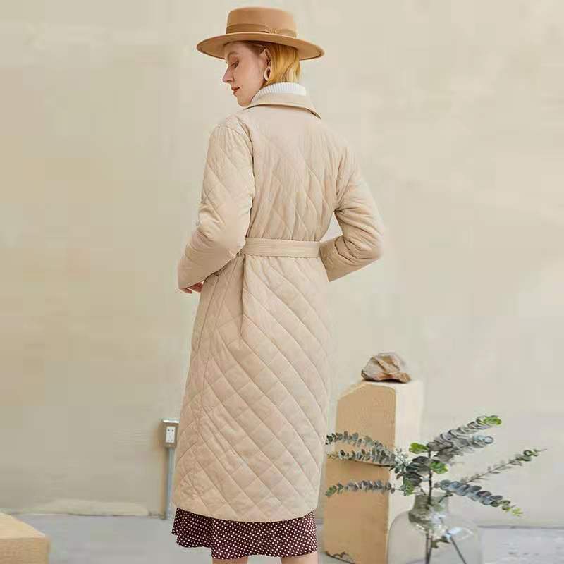 Windbreaker Long Women's Coats Long Straight Winter Coat With Rhombus Pattern Casual Belt Long Coat Women Puffer Jacket