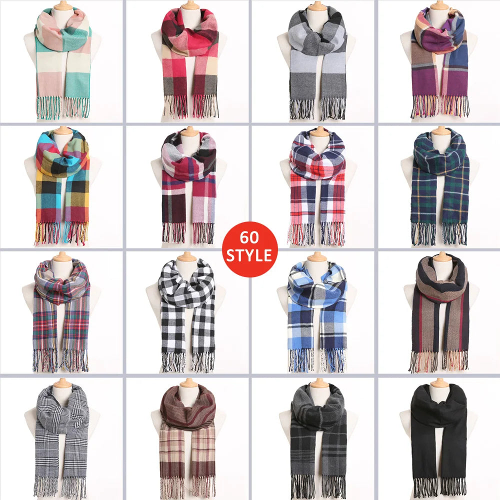 [VIANOSI] Plaid Winter Scarf Women Luxury Warm Foulard Solid Scarves Fashion Casual Scarfs Cashmere Bufandas Hombre