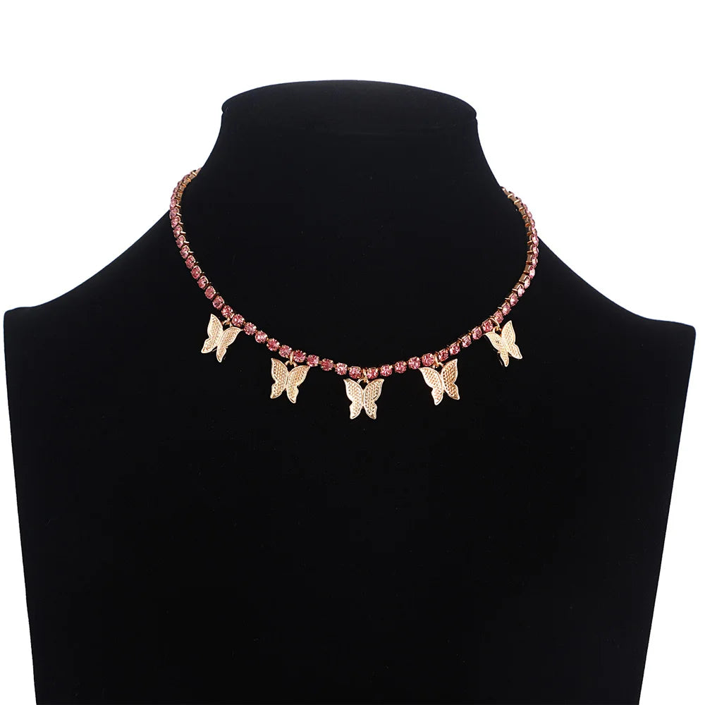 Butterfly Necklace for Women Jewellery Butterfly  Choker Shiny Crystal Clavicle Chain Bling Bling Jewelry