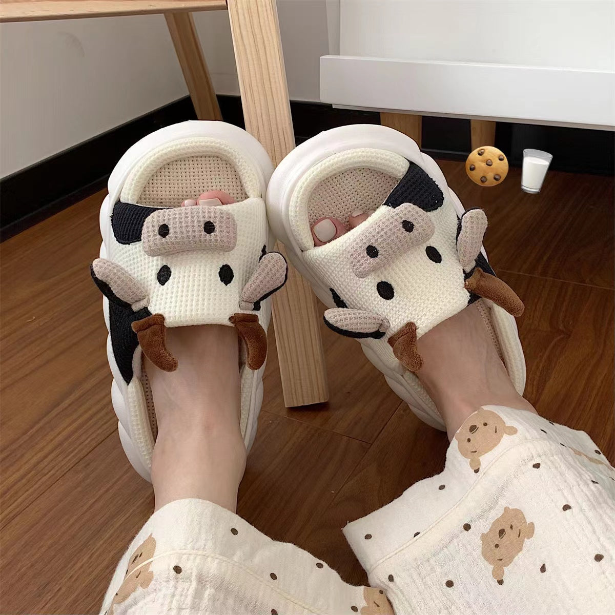 Hot-Selling Cute Animal Slipper Home Cow Print PVC Bottom Summer Women Sandals Indoor Slippers