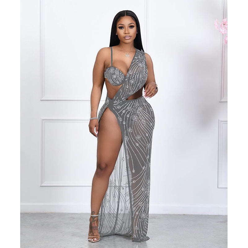 Ladies Luxury Evening Dresses Women Long Elegant Dresses Single Sling Backless Sleeveless Party Dress