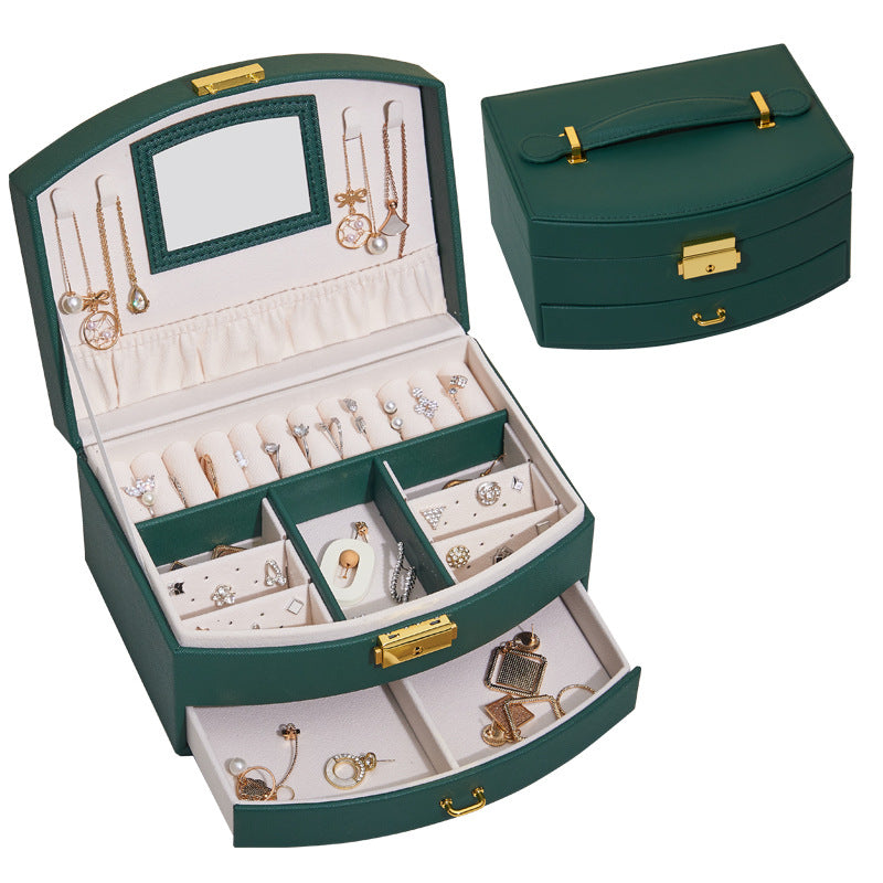 Jewelry Storage Organizer Drawers Box Travel Makeup Cosmetic Boxes Mirror Jewellery Case Porta Joias