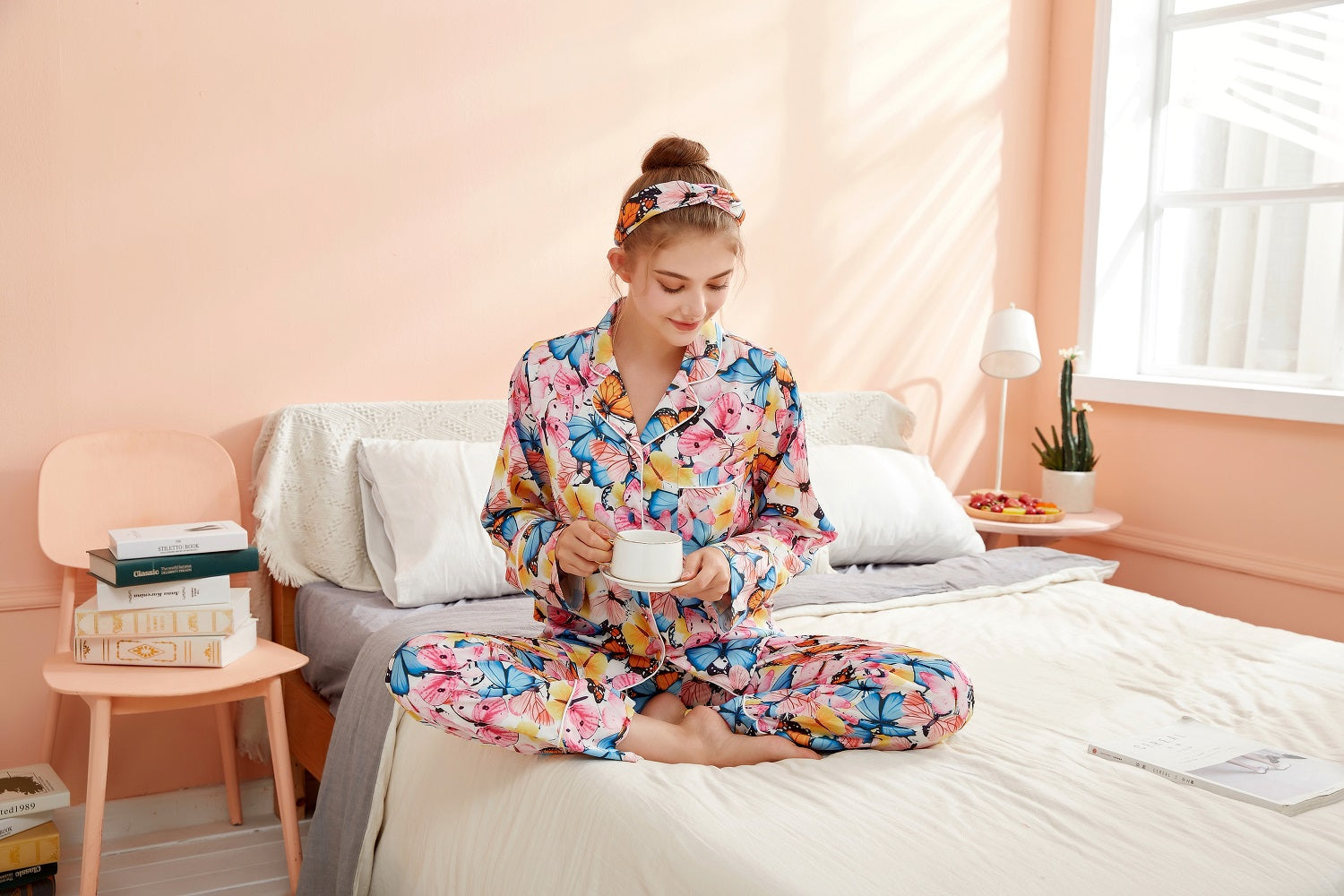Cute Pajamas Set Ladies Headband Summer Silk Pajamas Set Girls Sleepwear Pajamas Girls Sleepwear