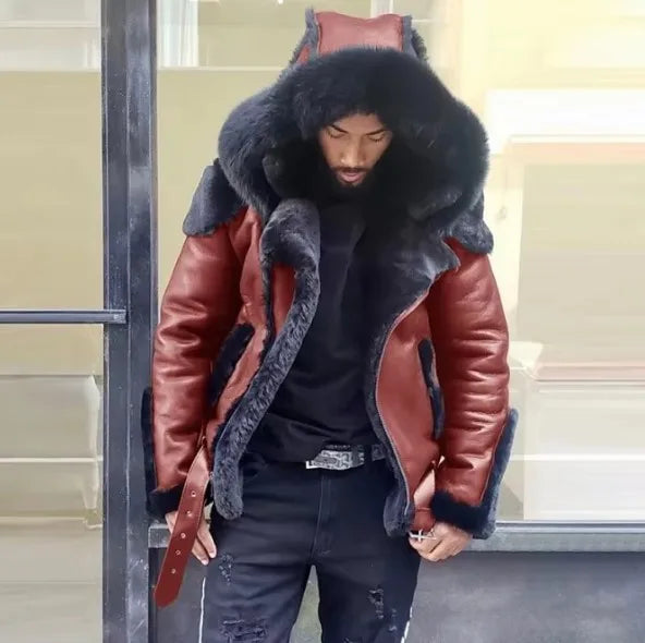 Men's  Winter Men  Shearling Skin Leather Coat Warm Leather Coats