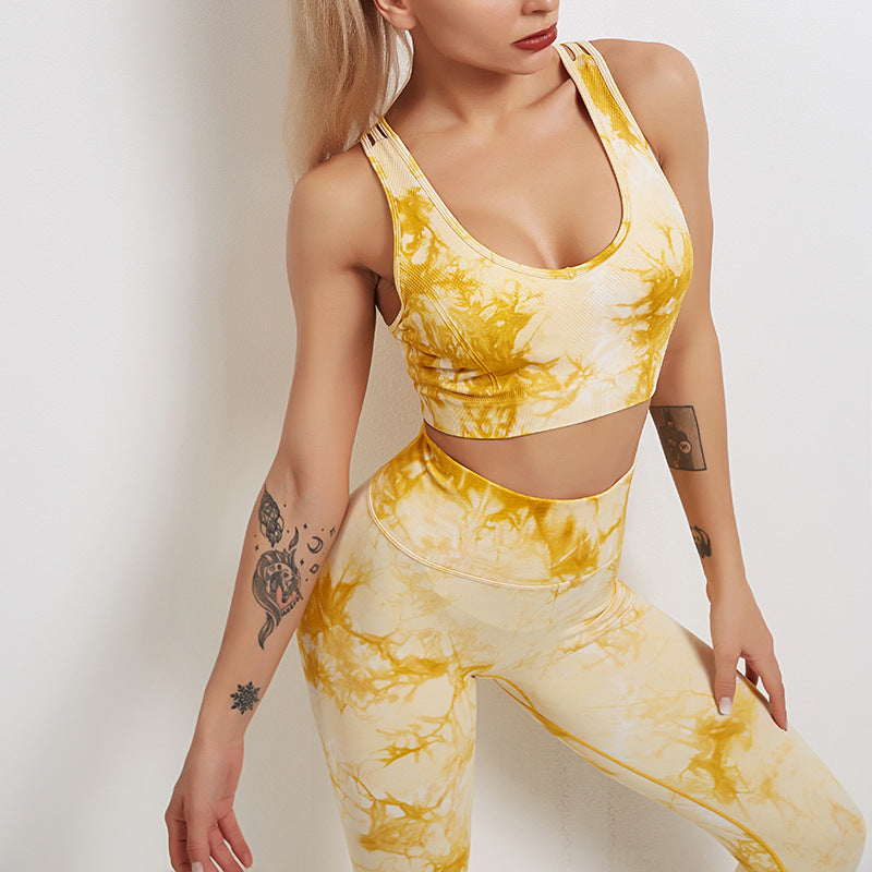 New Woman Tie Dye Seamless Sports Bra Yoga Leggings Pants Set 2 Piece for Lady Crop Top Pants Activewear 2 Pcs Set Girl 2021