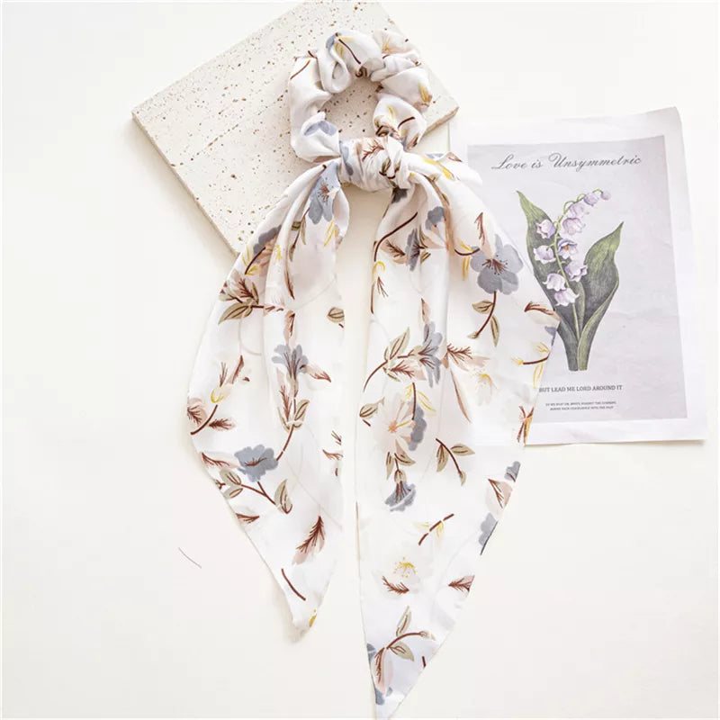 New Fashion Print Bow Scrunchies Hair Ribbon for Women Elastic Hair Band Girls Horsetail Hair Ties Hair Accessories