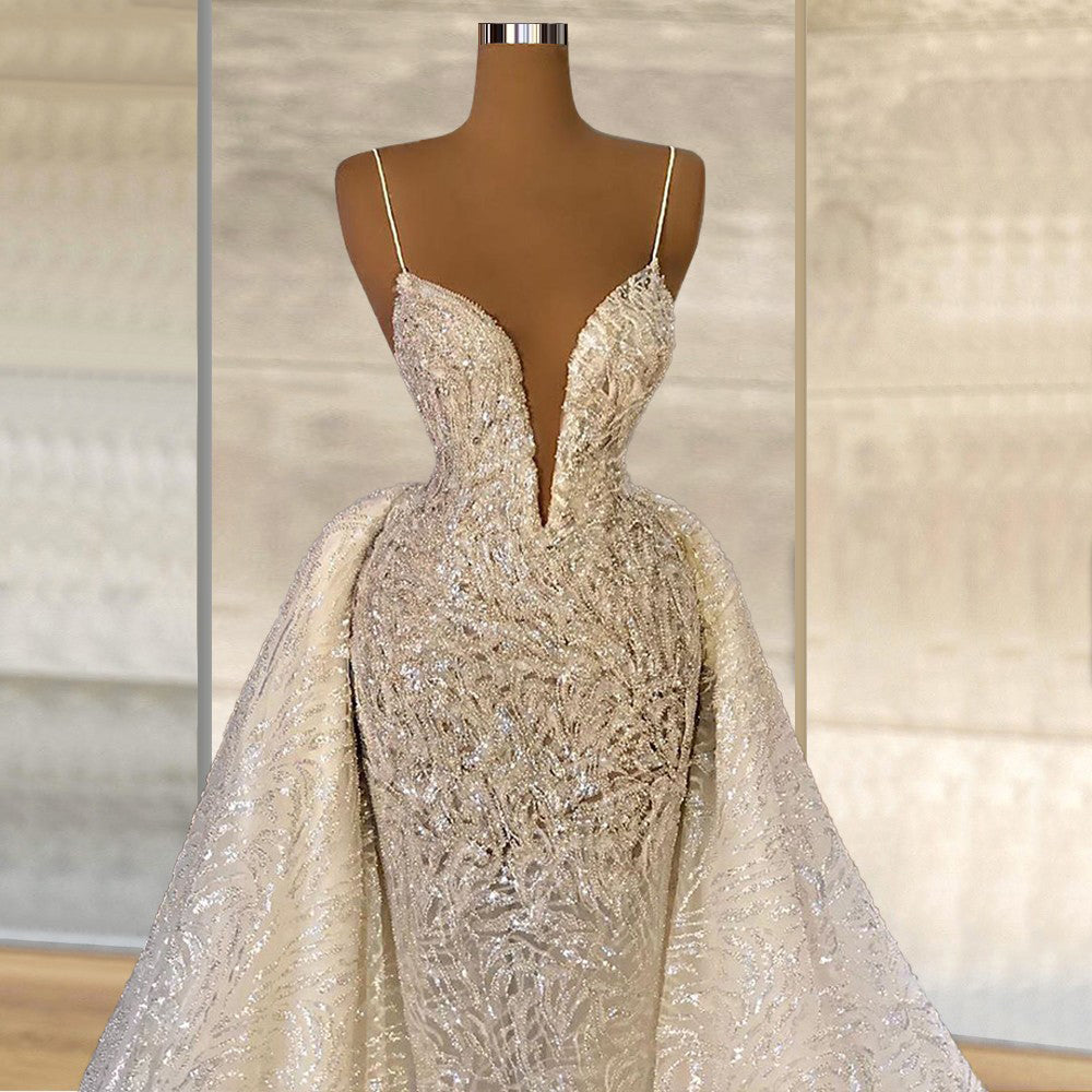 Elegant Off Shoulder Lace Vestidos De Novia Beaded Casual Dresses Formal Bling Dress Abiti Da Sposa Wedding Dresses - My Store