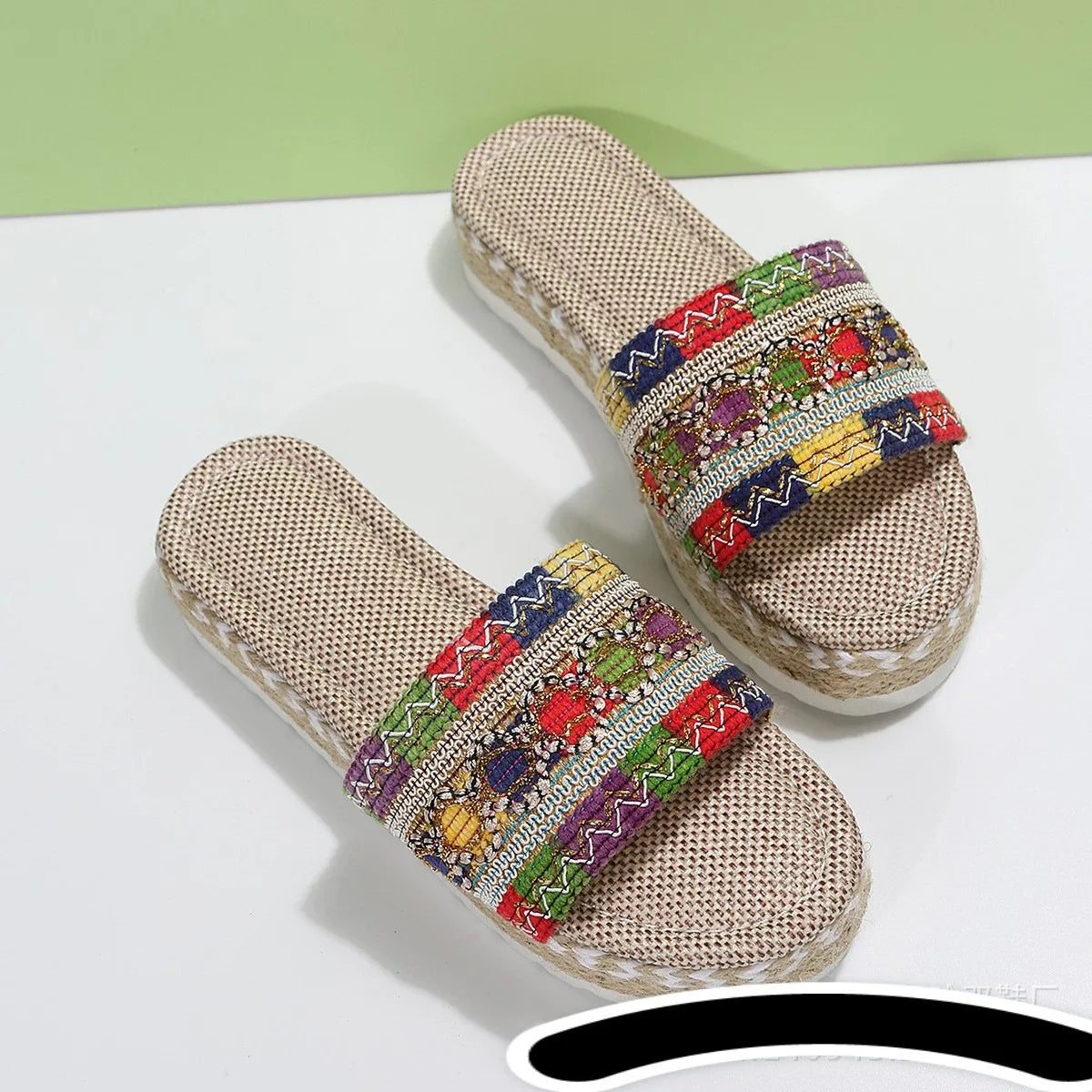 Flat Large   Women's Black Pattern Slippers Wear Embroidered Slippers Outside in Summer Bedroom Slippers for Women