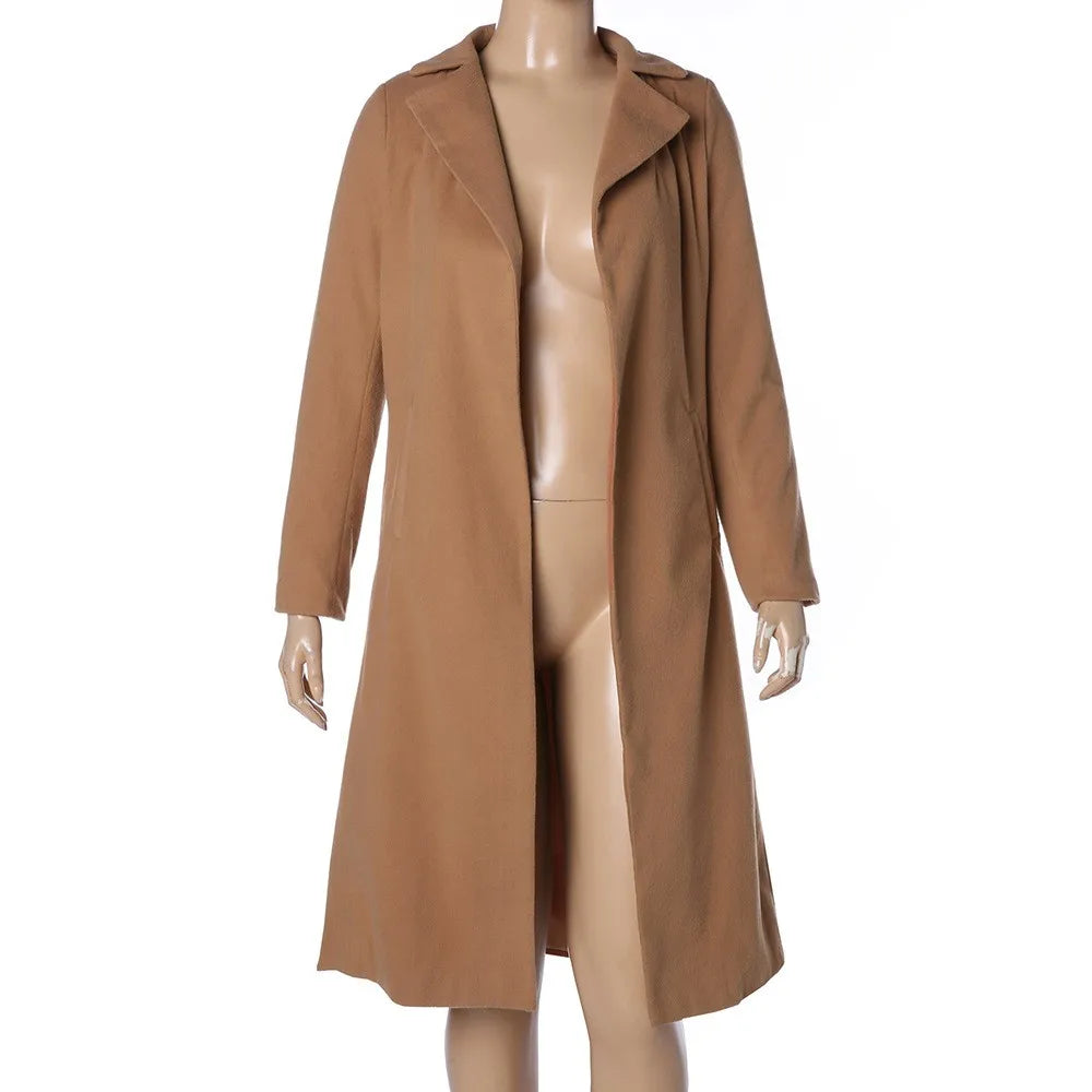 YQY002 New Styles Autumn Fashion Leisure Ladies Long Coats for Women Woolen Coat