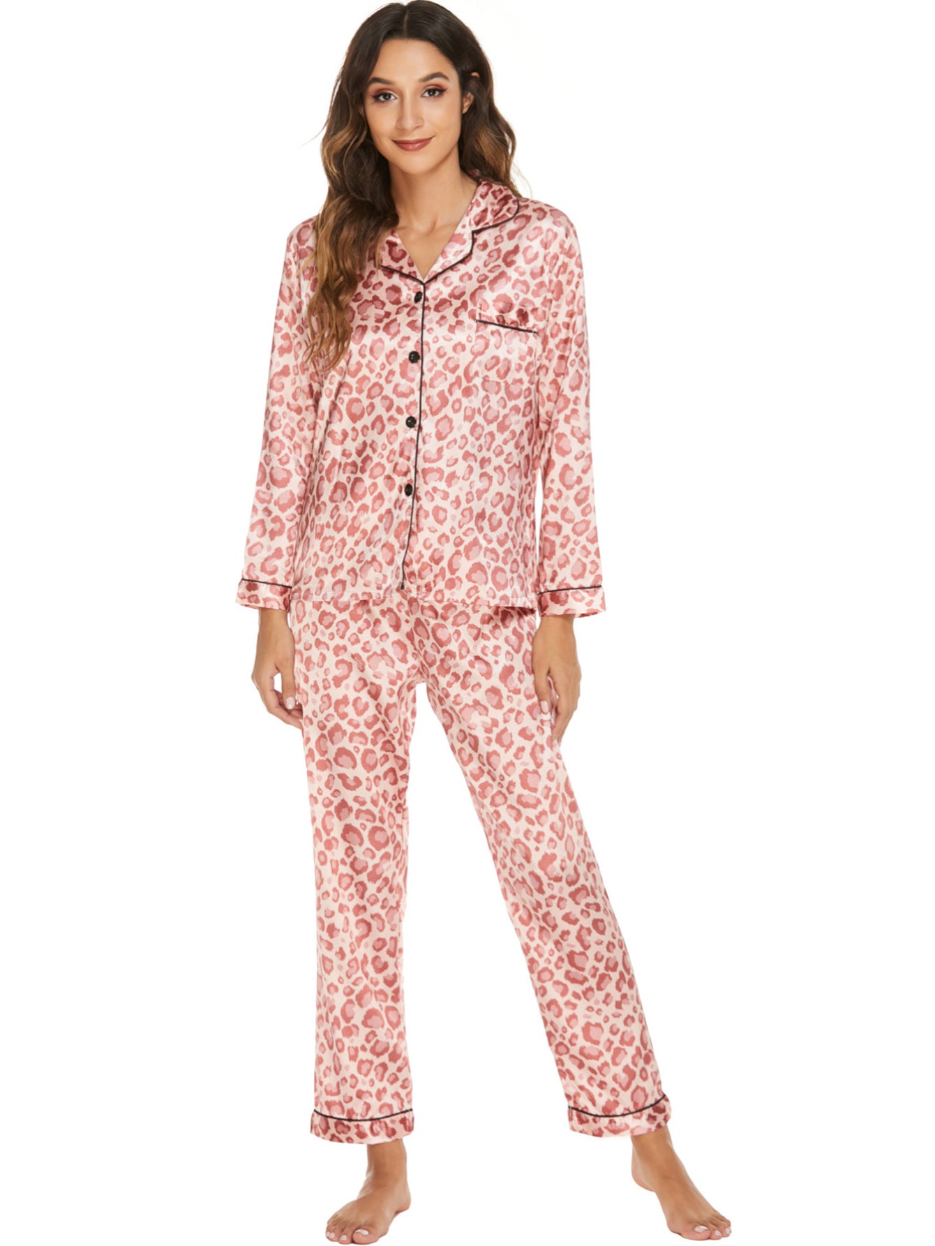 Womens New Arrival Homewear Pajamas Suit Pijamas Sexy Long Sleeve Silk Satin Pajama