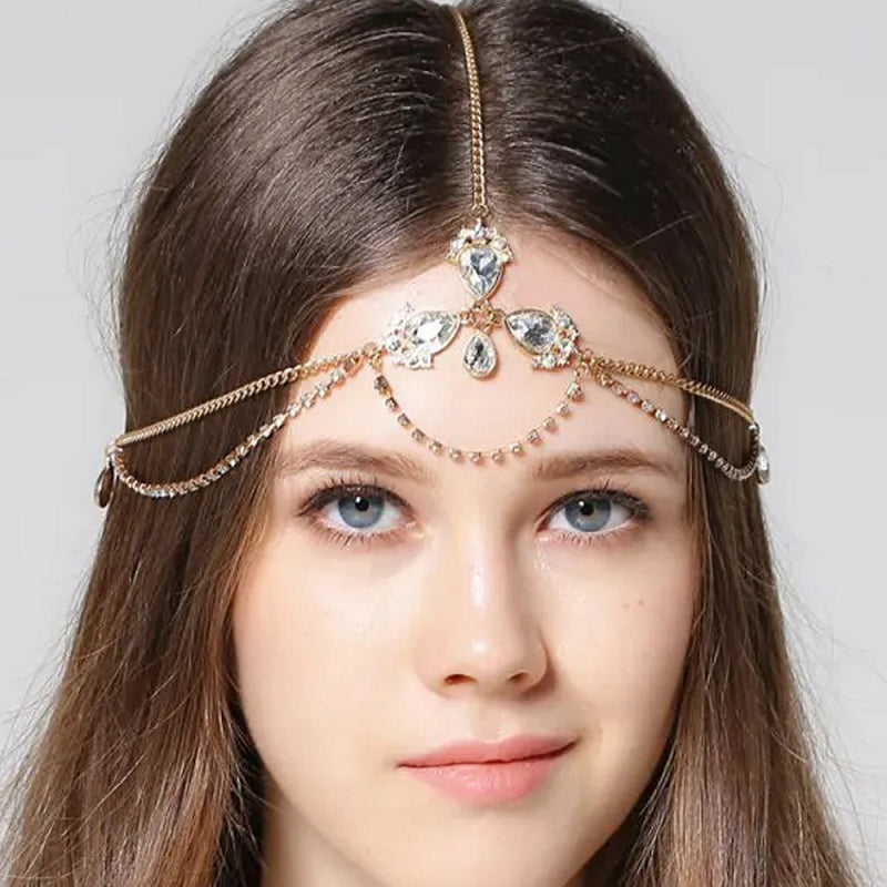 Fashion Wedding Hair Decoration Rhinestone Hair Chain Accessories Boho Crystal Head Chain Jewelry for Bridal Hair Accessories