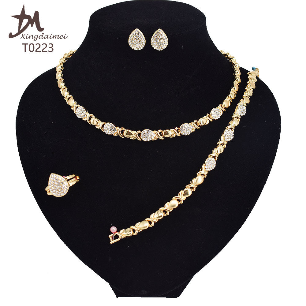 T0245 High Quality 14K Gold Plating Jewelry Women Jewelry Set 14k Gold Plating Diamond XOXO Jewelry Set
