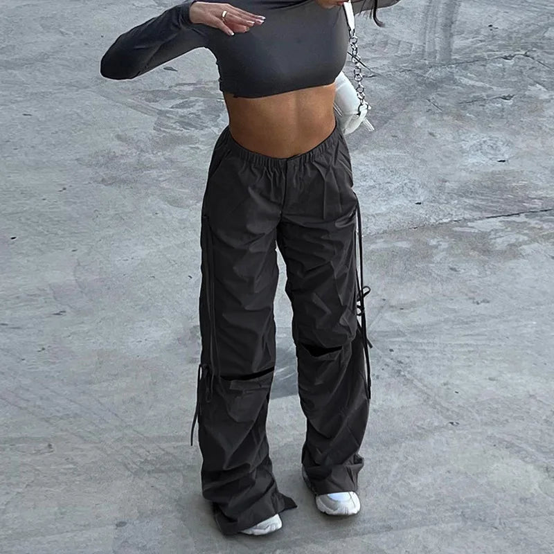 XY22031SK Women's Pants & Trousers Women Clothing With Side Pockets High Waist Cargo Pants Women Baggy Pants