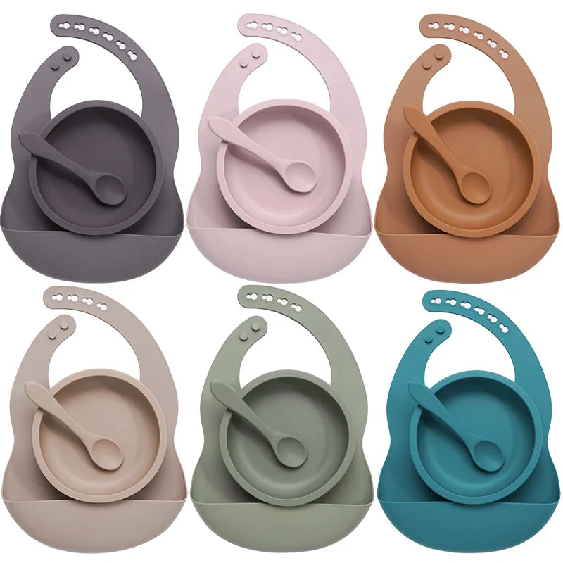High Quality Silicone Baby Bibs Waterproof Silicone Round Bowl Easily Clean Healthy Soft Feeding Silicone Spoon for Babies