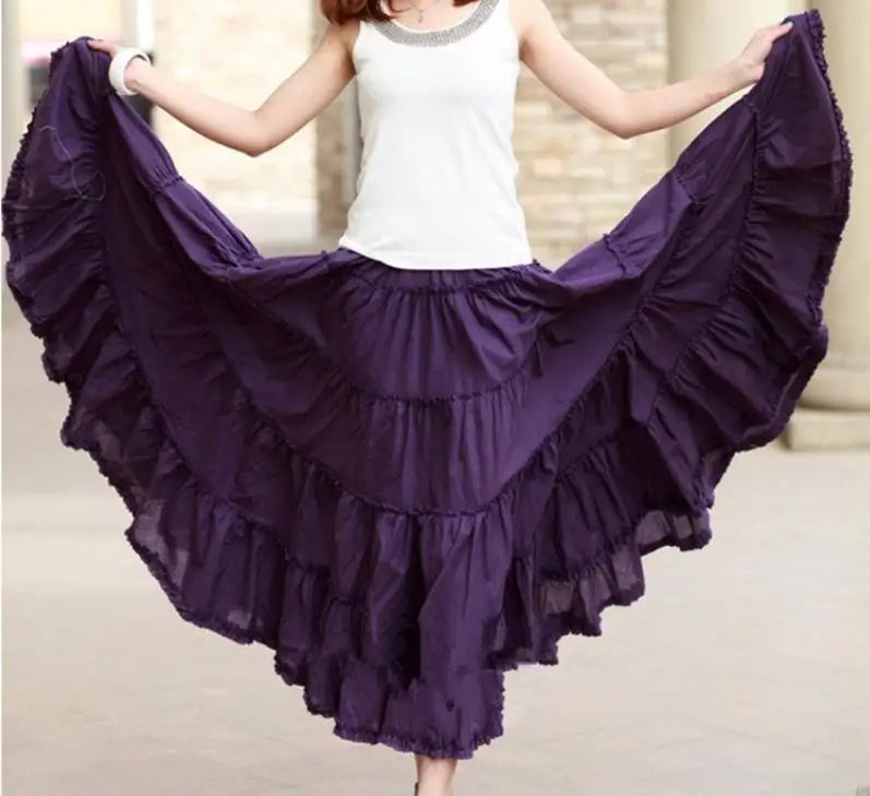 New Summer Women Skirt Linen Cotton Vintage Long Skirts Elastic Waist Boho Maxi Skirts