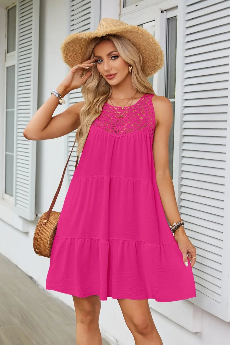 Custom Logo Women's Dresses Hollow Lace Stitching Halter Neck A-Word Dress Casual Dresses