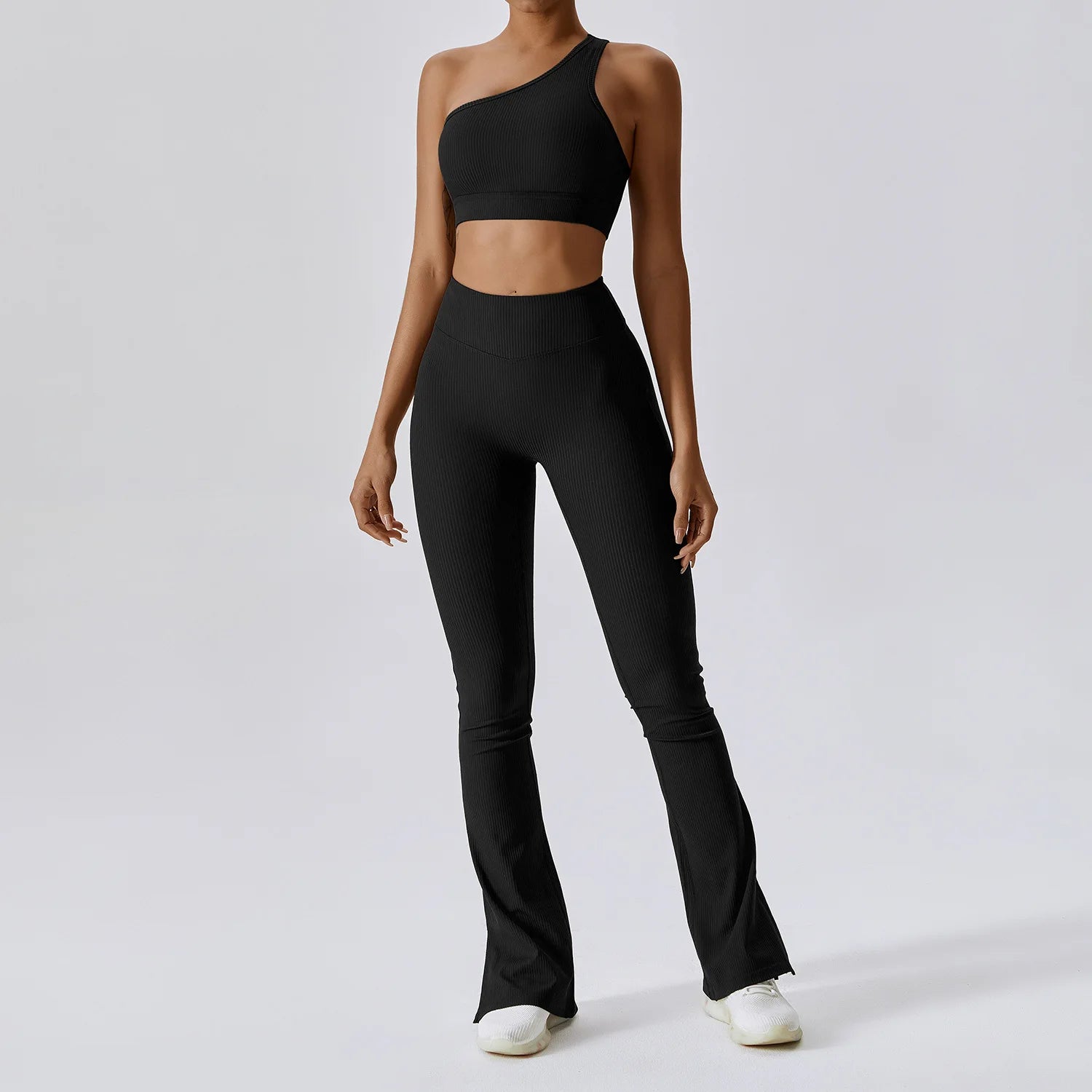 Activewear Custom Gym Workout Fitness Pant Flare Set Casual Ribbed Soft 2 Pieces Yoga Flared Leggings Set for Women