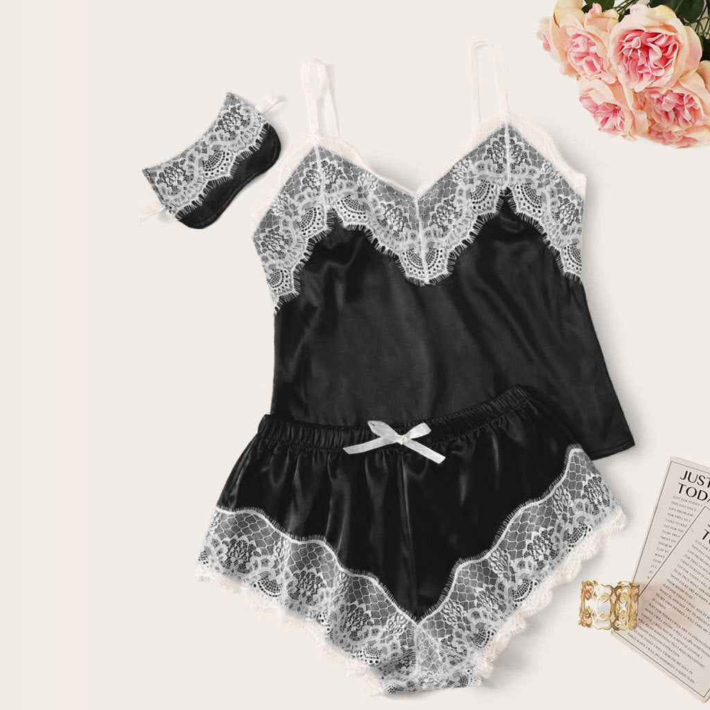 Womens Sets Sexy Lingerie Sleepwear Pajama  Satin Pajamas Cami Shorts Pajamas Set Nightwear