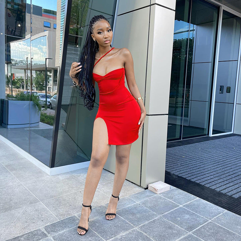 Women Elegant Bodycon Party Dresses Evening Dresses Satin Long Sexy Suspender Halter Dress
