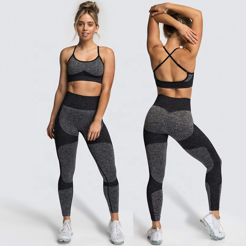 Women Seamless Activewear Fitness Gym Wear Sportswear Crop Top Leggings Yoga Bra Set