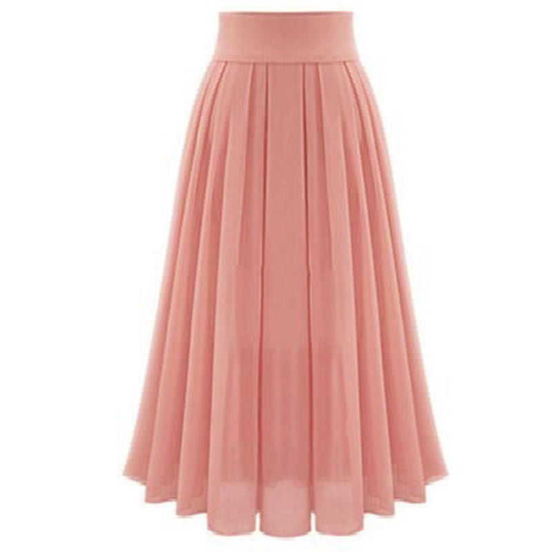 Women Pleated Pleated Skirts Ladies Solid Color Chiffon Long Skirt Women's Skirts