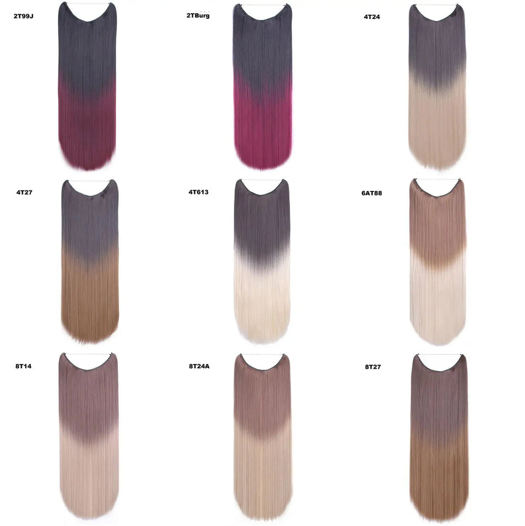Women's Synthetic  String  Hair Extension No Clips No Glue Long Straight Invisible Hair Extensions Ombre Color Hairpiece