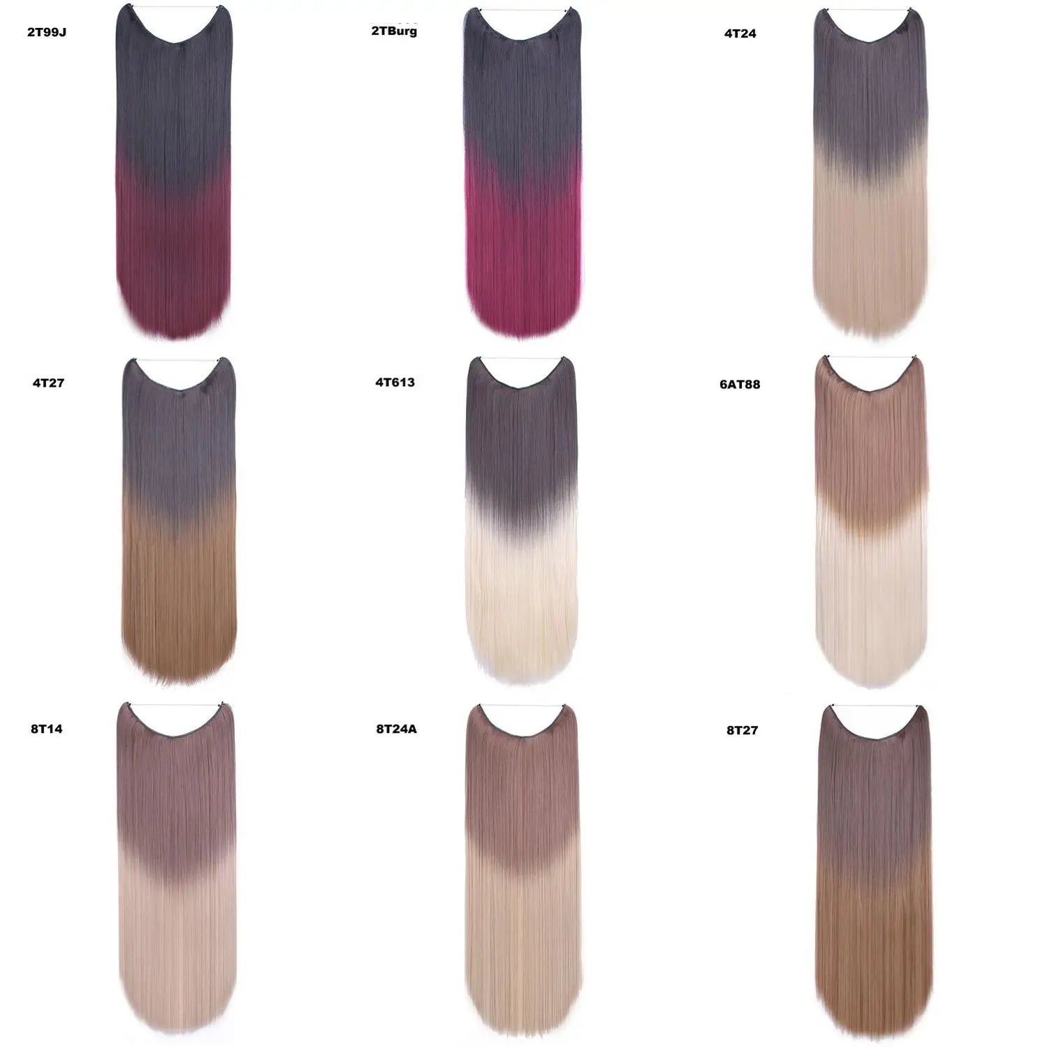 Women's Synthetic  String  Hair Extension No Clips No Glue Long Straight Invisible Hair Extensions Ombre Color Hairpiece